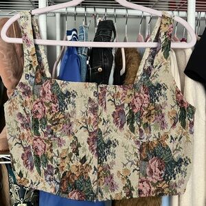 wild fable Cream Floral Tapestry Crop Top